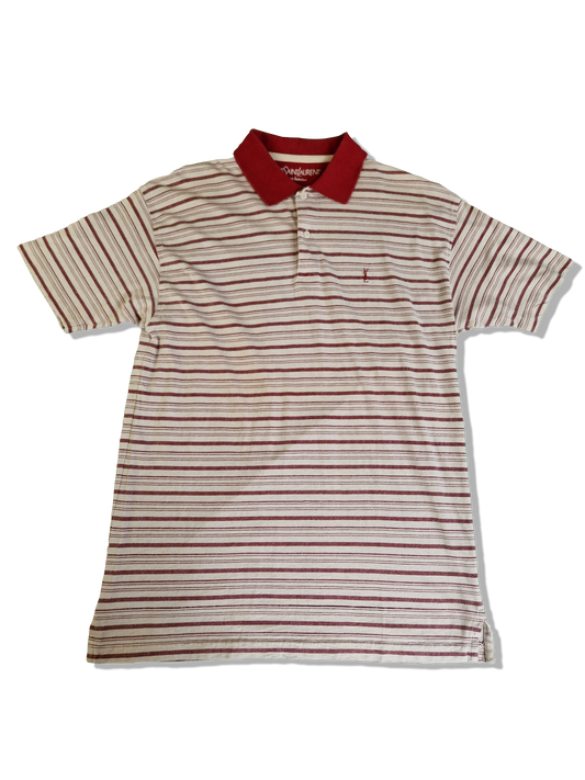 Vintage Yves Saint Laurent PoloShirt Striped Leinen Weiß Rot L