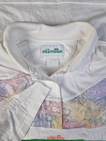 Vintage Ellesse Poloshirt Pastellfarben Floral Pattern M
