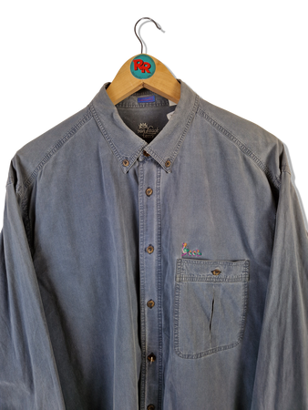 Vintage Van Laack Hemd "Terry" Enten Stickerei Grau Blau L-XL