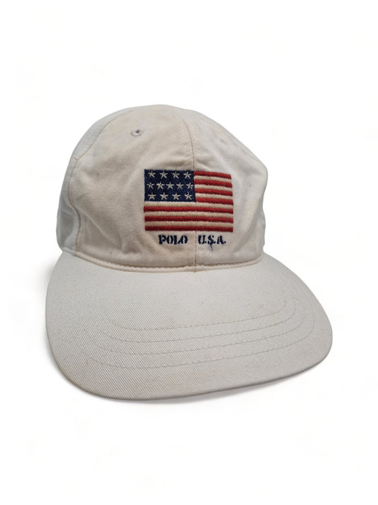 Vintage Ralph Lauren Cap USA Flagge Weiß Unisize