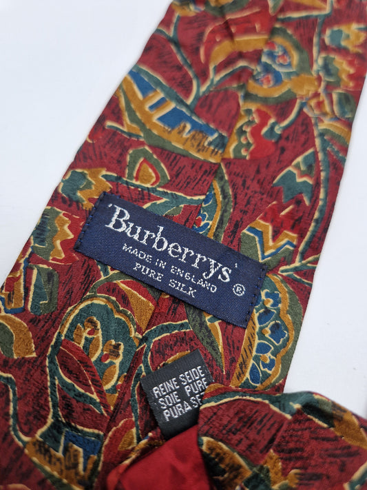 Vintage Burberrys Krawatte Seide Made In England Rot Grün