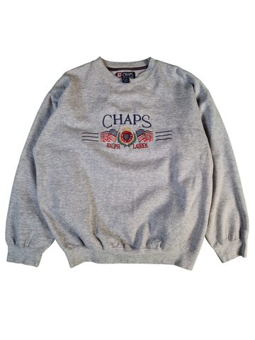 Vintage Chaps By Ralph Lauren Shirt Big Crest Logo Gestickt Grau L