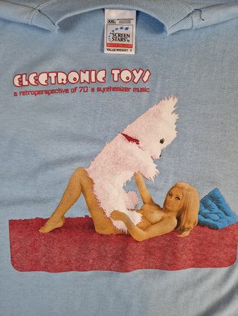 Screen Stars Shirt Deadstock Retro Print "Electronic toys, a retroperspective on 70s synthesizer music" Blau XXL