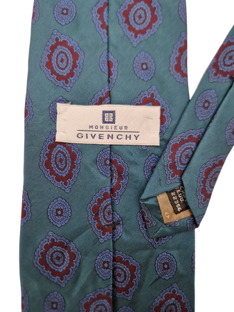 Vintage Givenchy Krawatte Made In USA Seide Paisley Like Muster Türkis Blau