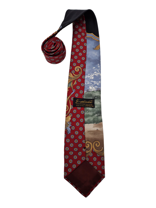 Vintage Krawatte Seide Made In Italy Golf Motiv Rot