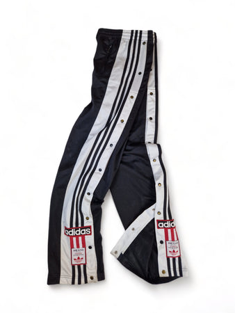 Vintage Adidas Jogginghose Mit Knöpfen Schwarz Rot (Kindergröße D176) S-M
