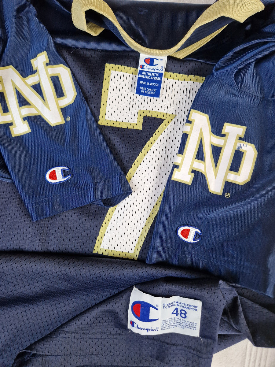 Vintage Champion Football Jersey 7 Notre Dame NCAA Navy Blue 48 M L RareRags
