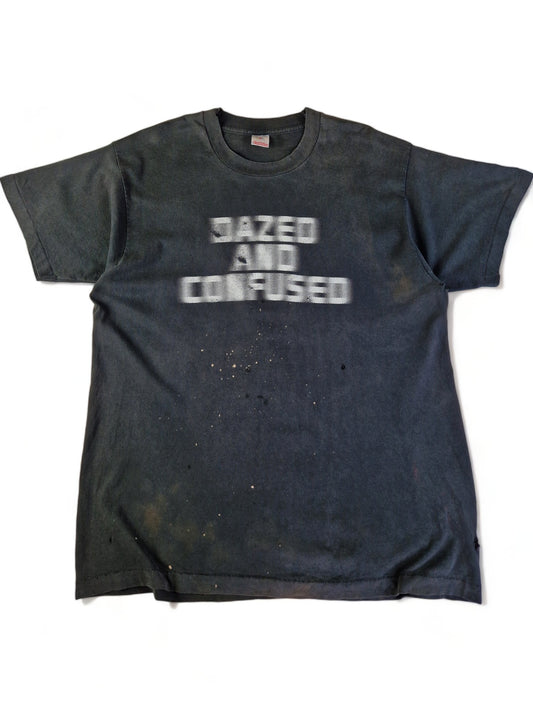 Vintage Fruit Of The Loom Shirt Trashed "Dazed and confused" Schwarz XL