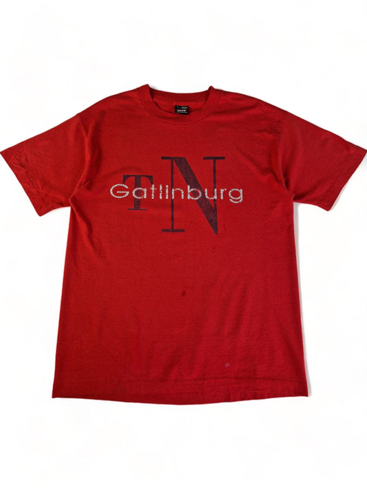 Vintage Fruit Of The Loom Shirt "Gatlinburg" Calvin Klein Bootleg Single Stitch Made In USA Rot L