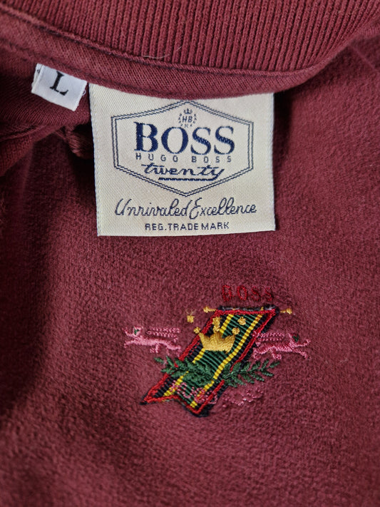 Vintage Hugo Boss Sweater Mit Polokragen Drei Knöpfen Und Crest Logo Made In Italy Weinrot L