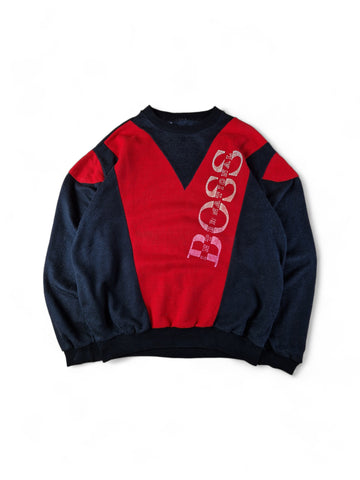 Vintage Hugo Boss Sweater early 80s Dünn Schwarz Rot L-XL