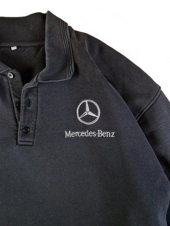 Vintage X-Label Sweater Mercedes Benz Logo Mit Polokragen Schwarz XL