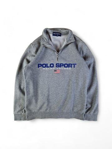 Ralph Lauren Sweater Quarterzip Polo Sport Spellout Basic Grau (Kinder XL) S-M
