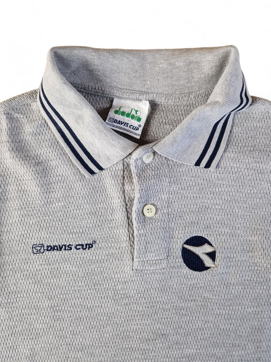 Vintage Diadora Polo Shirt Tennis Davis Cup Made In Portugal Grau (44) S-M