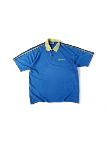 Vintage Sergio Tacchini Polo Shirt Logostreifen Blau Gelb M-L