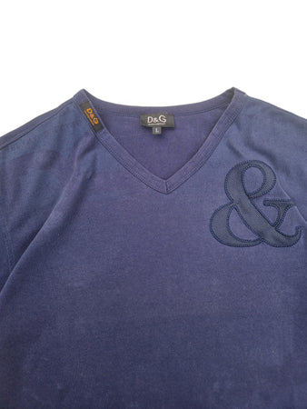 Dolce & Gabbana Shirt V-Ausschnitt Made In Italy Ausgewaschen Blau L
