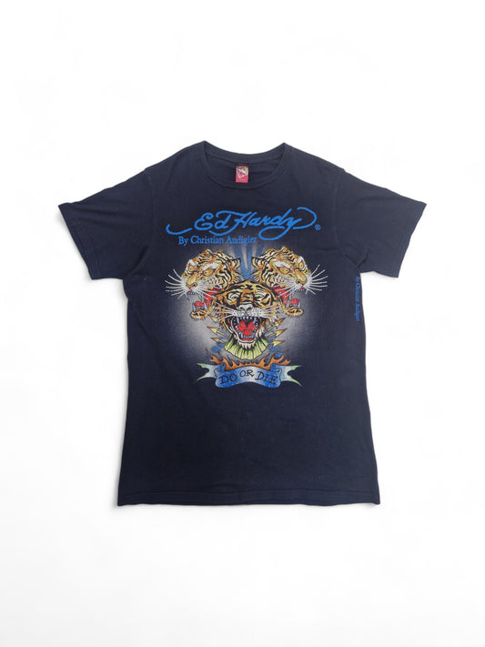 Ed Hardy Shirt "do or die" Tiger Strass Made In USA Schwarz L