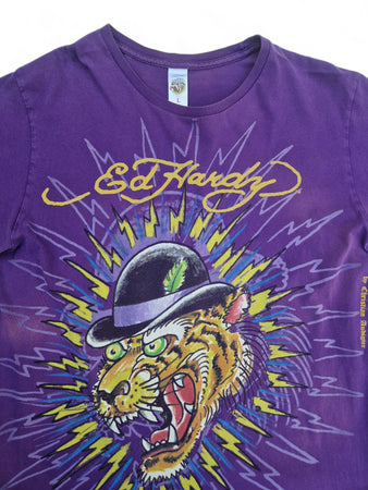 Ed Hardy Shirt Tiger Rage Grafik Ausgewaschen Made In USA Lila L