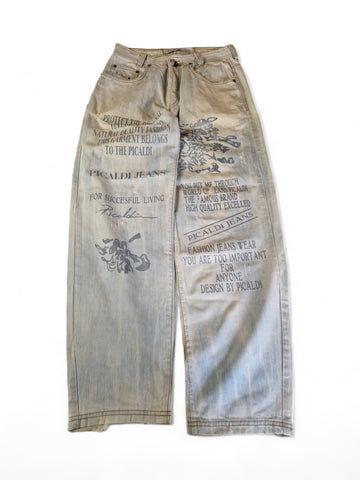 Vintage Picaldi Jeans All Over Print Ausgewaschen Hellblau W32 L30