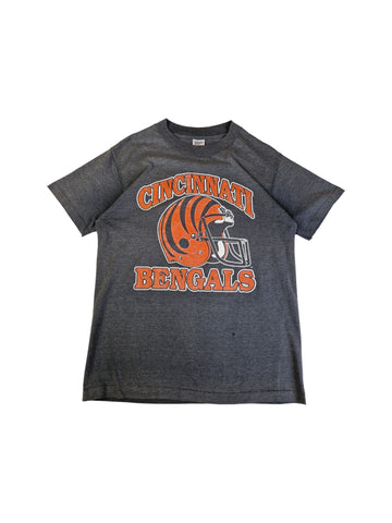 Vintage Trench Shirt 80s Cincinnati Bengals NFL Single Stitch Made In USA Grau Braun M