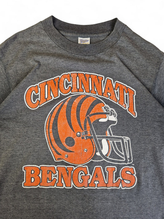 Vintage Trench Shirt 80s Cincinnati Bengals NFL Single Stitch Made In USA Grau Braun M