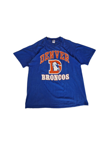 Vintage Russell Shirt Denver Broncos NFL Made In USA Single Stitch Sleeve Blau XL