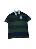 90s Ralph Lauren Poloshirt Crest Logo Striped Dunkelblau Grün XL