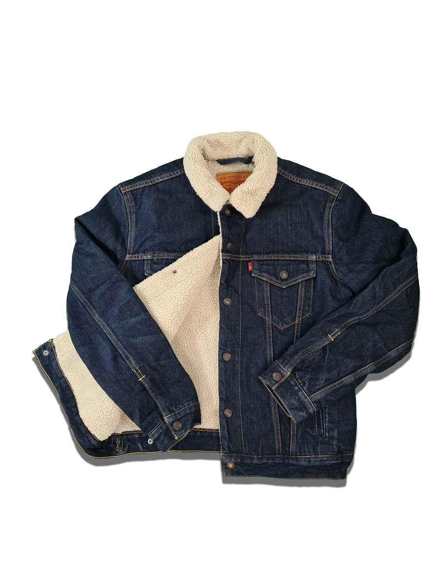 Moderne Levis Jeansjacke Sherpa mit Teddyfell Dunkelblau M – RareRags