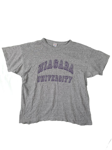 Rare! Vintage Champion Shirt Niagara University Made in USA Bedruckt Grau L-XL