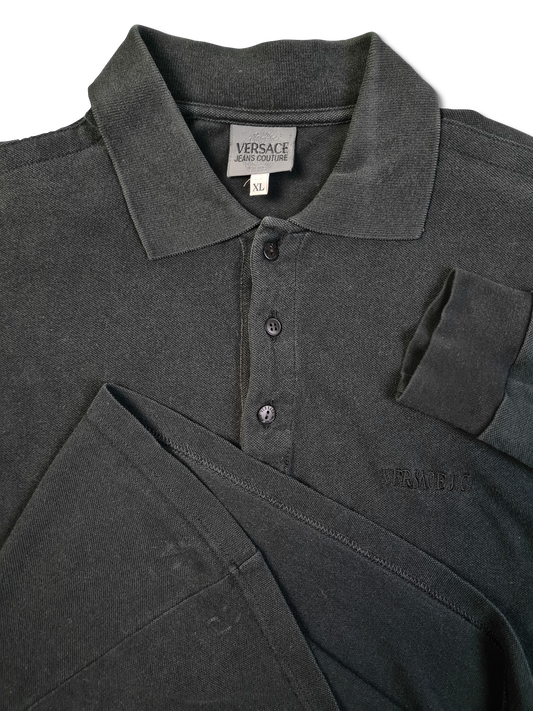 Vintage Versace Poloshirt Langarm Basic Schwarz XL