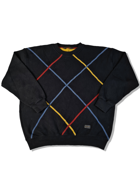 Vintage Paul & Shark Sweater Schurwolle Made In Italy Schwarz Bunt L-XL