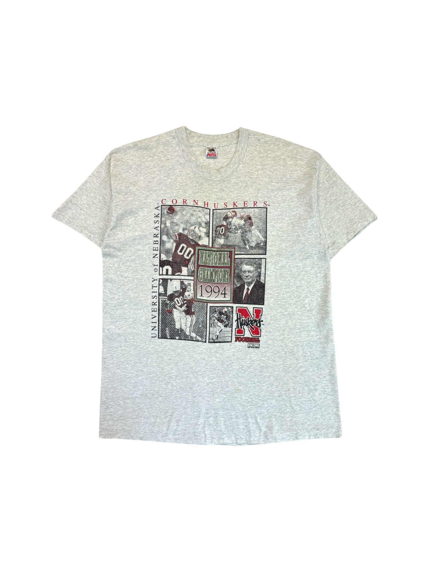 Vintage Fruit Of The Loom Shirt 1994 University of Nebraska Cornhuskers Football Champions Heather Grau XXL