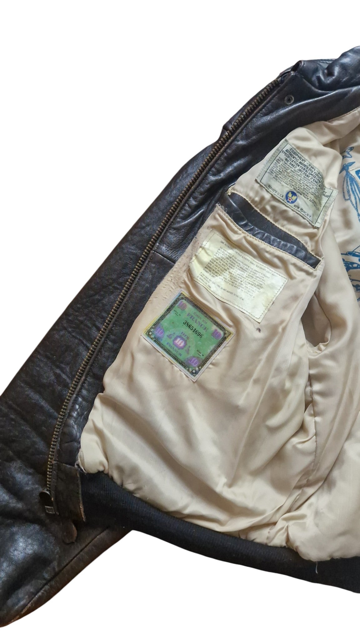 Rare! 1989 Avirex Lederjacke A2 "Sweetest Of Texas England 1944" Made In Korea Dunkelbraun