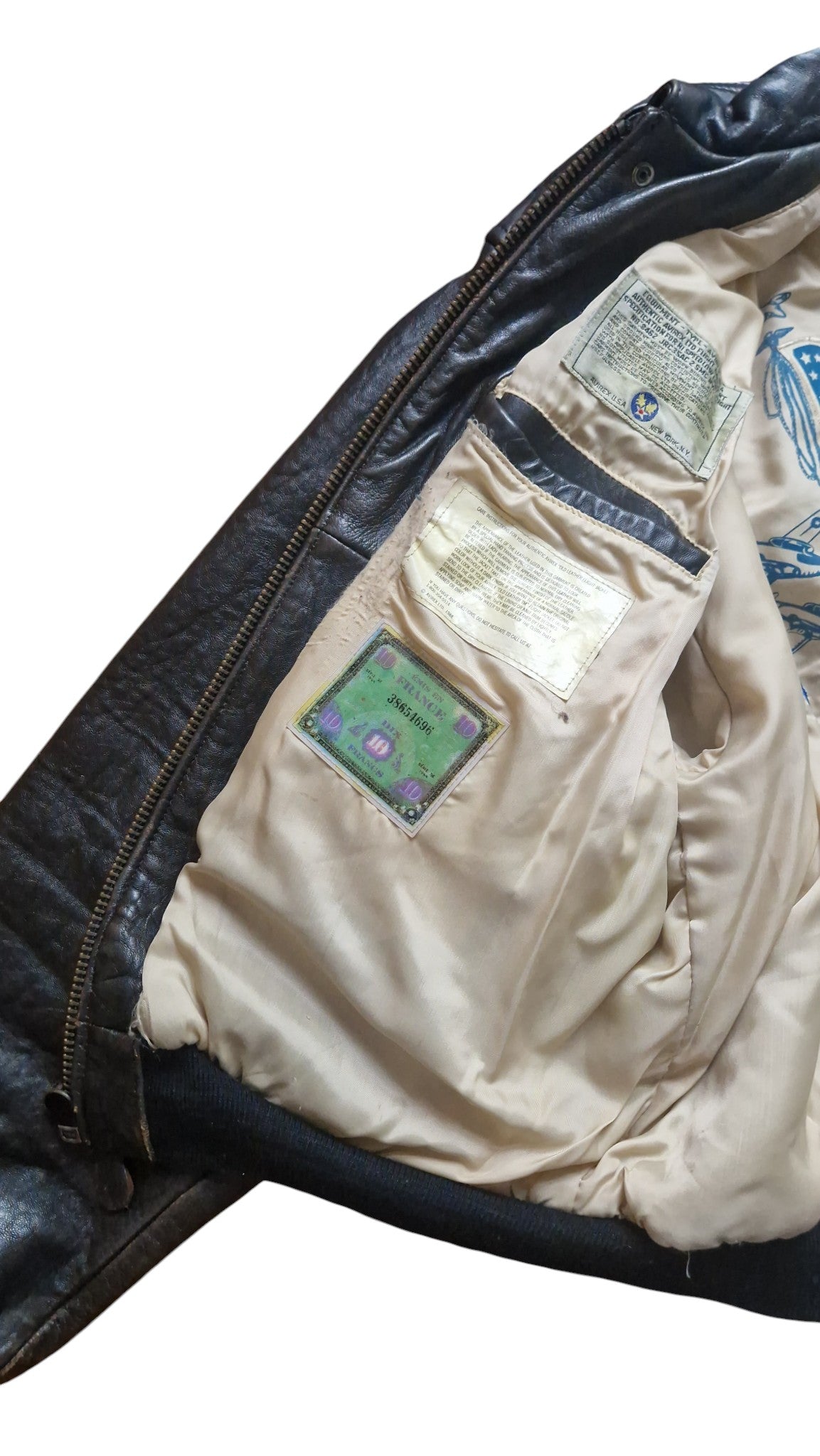 Rare! 1989 Avirex Lederjacke A2 "Sweetest Of Texas England 1944" Made In Korea Dunkelbraun