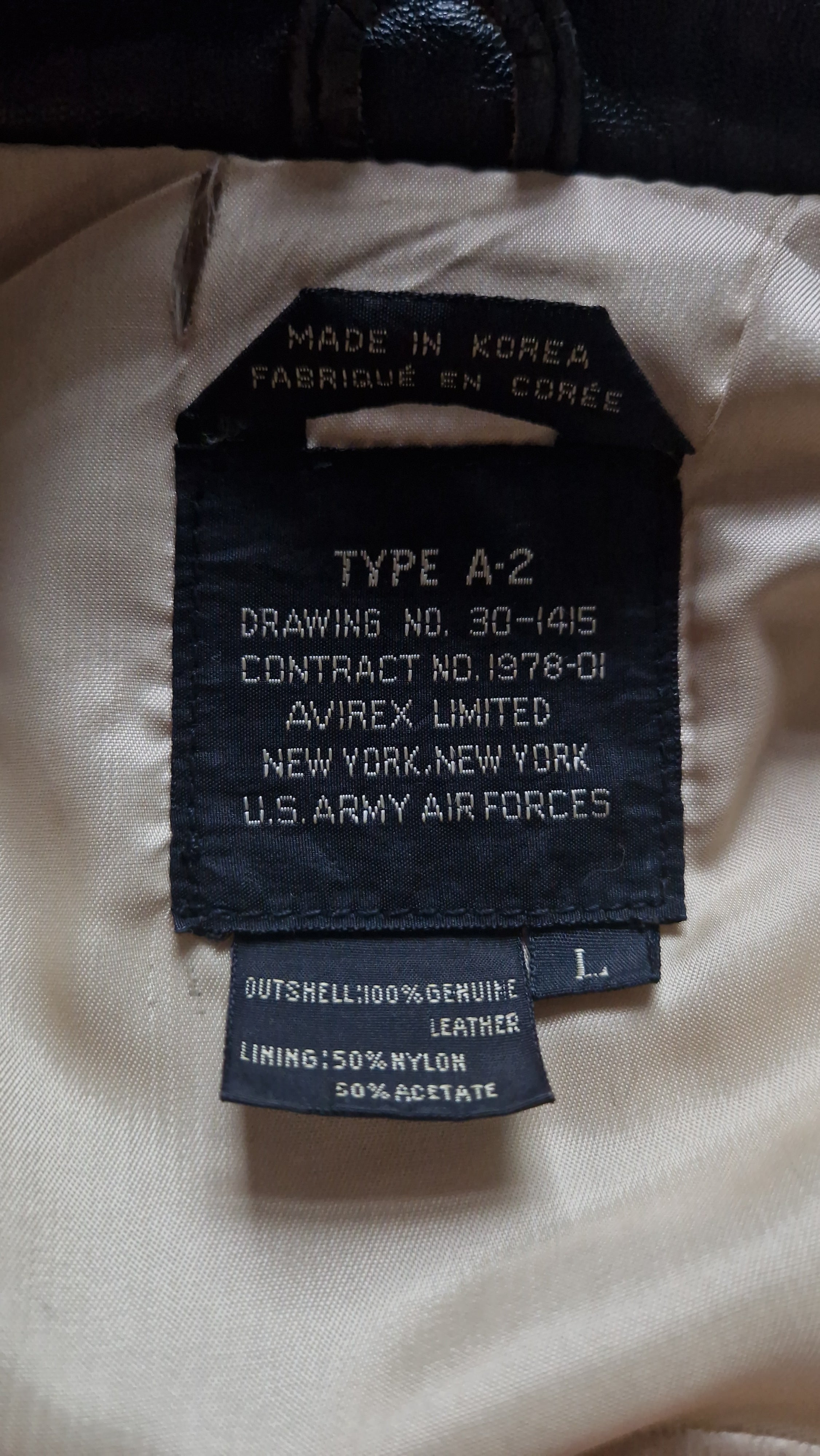 Rare! 1989 Avirex Lederjacke A2 "Sweetest Of Texas England 1944" Made In Korea Dunkelbraun