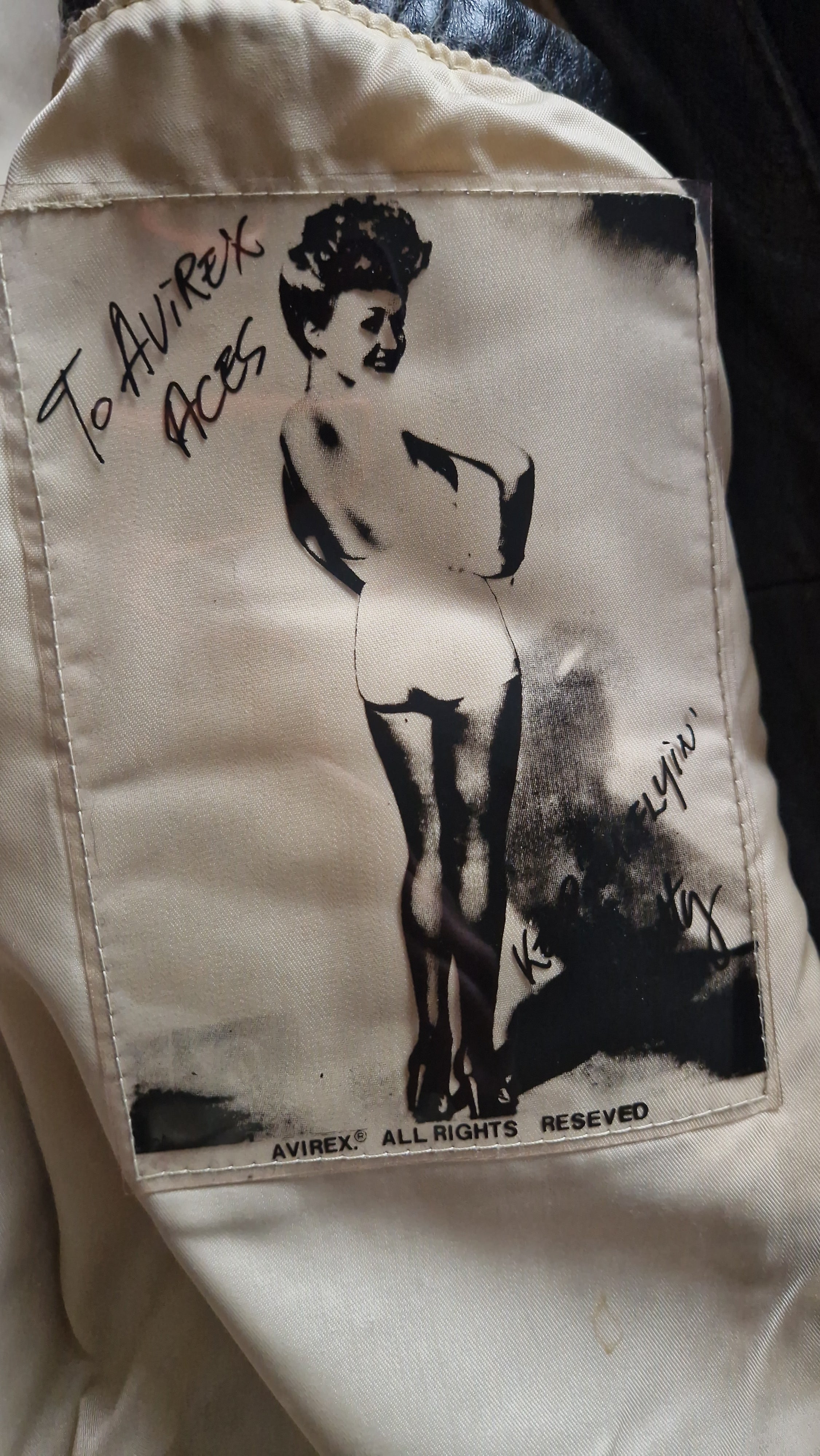 Rare! 1989 Avirex Lederjacke A2 "Sweetest Of Texas England 1944" Made In Korea Dunkelbraun