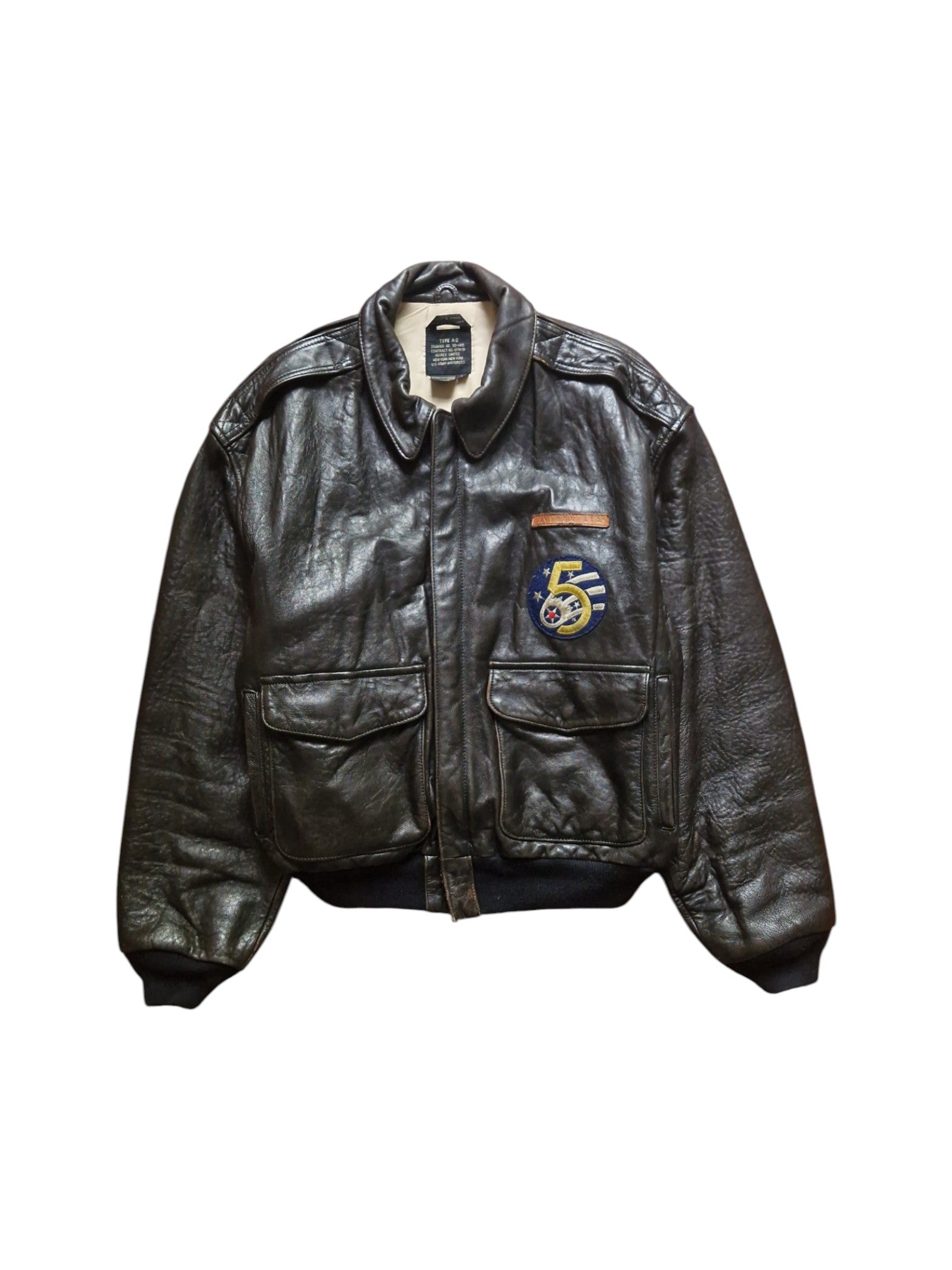 Rare! 1989 Avirex Lederjacke A2 "Sweetest Of Texas England 1944" Made In Korea Dunkelbraun