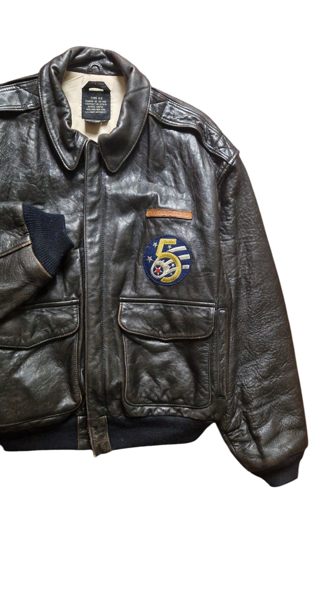 Rare! 1989 Avirex Lederjacke A2 "Sweetest Of Texas England 1944" Made In Korea Dunkelbraun