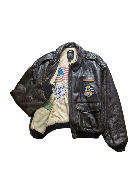 Rare! 1989 Avirex Lederjacke A2 "Sweetest Of Texas England 1944" Made In Korea Dunkelbraun