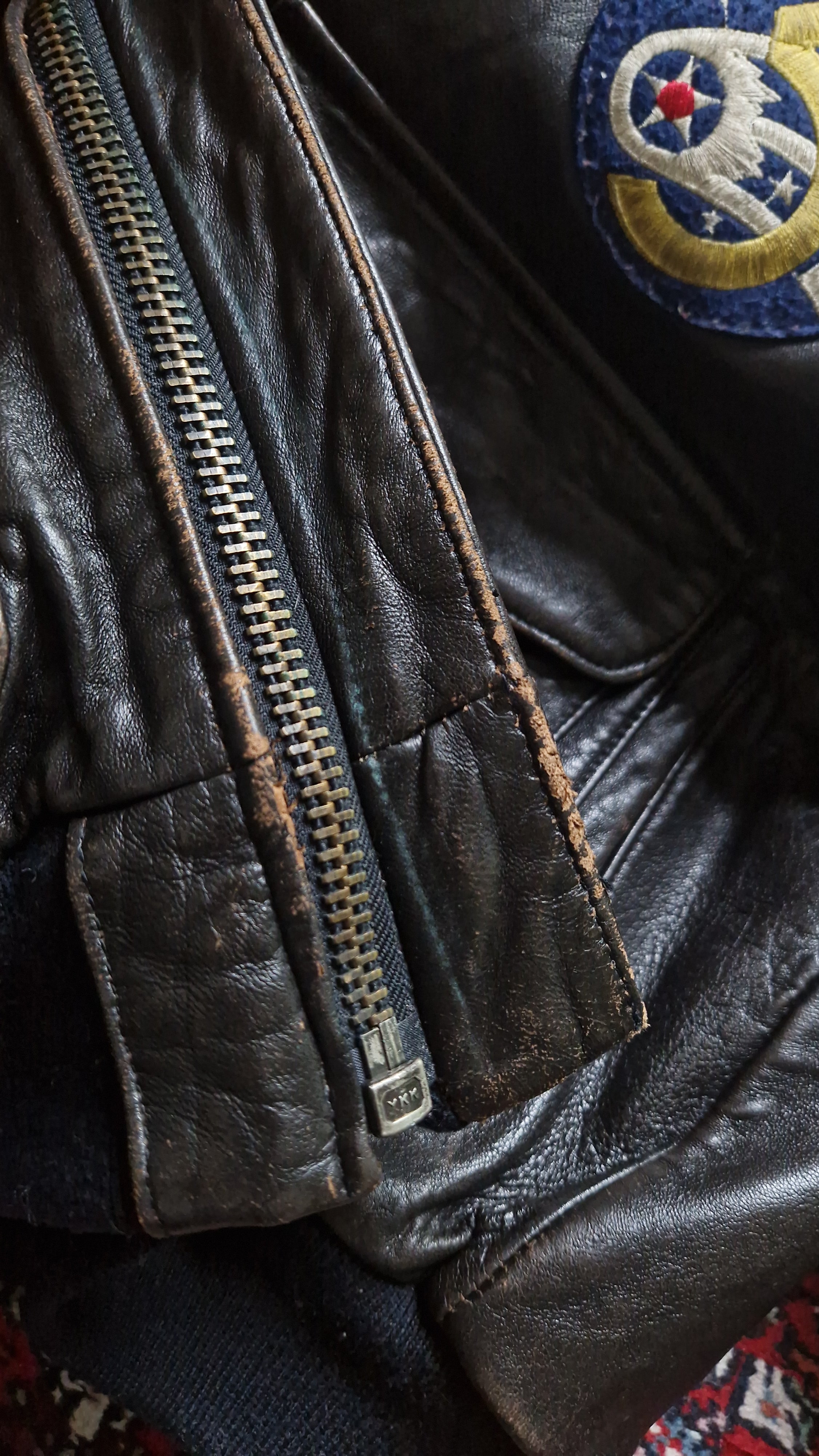 Rare! 1989 Avirex Lederjacke A2 "Sweetest Of Texas England 1944" Made In Korea Dunkelbraun