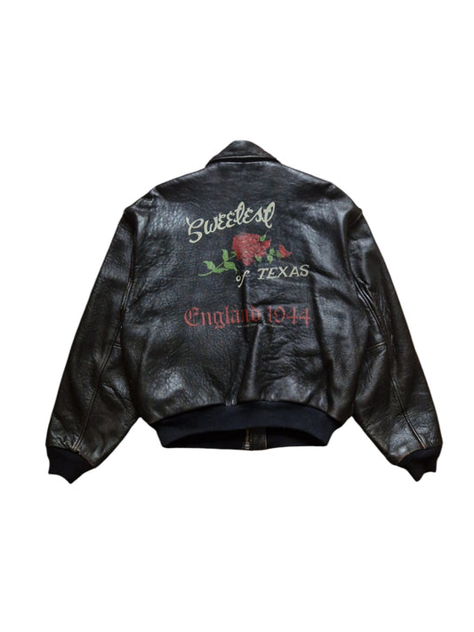 Rare! 1989 Avirex Lederjacke A2 "Sweetest Of Texas England 1944" Made In Korea Dunkelbraun