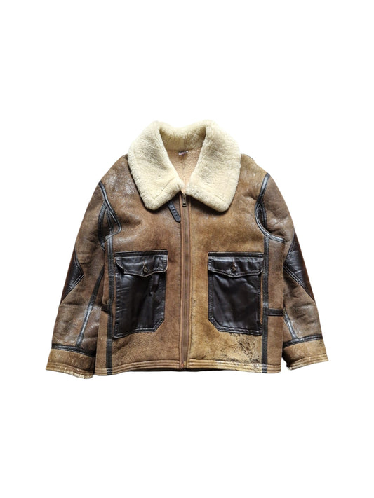 70s Avirex B3 Shearling Lederjacke Made In USA Scovill Zip Braun Beige