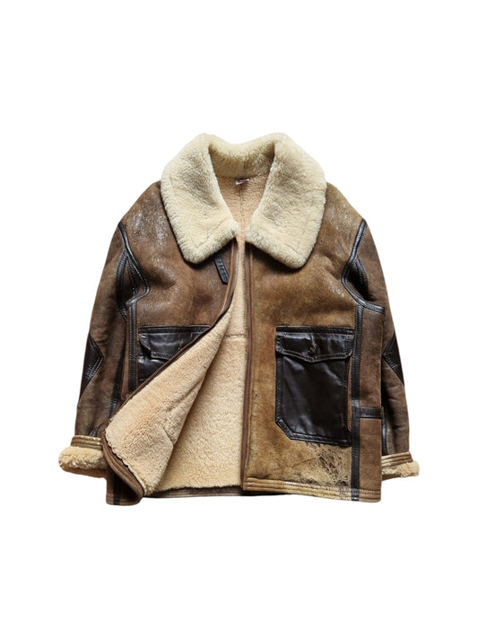 70s Avirex B3 Shearling Lederjacke Made In USA Scovill Zip Braun Beige
