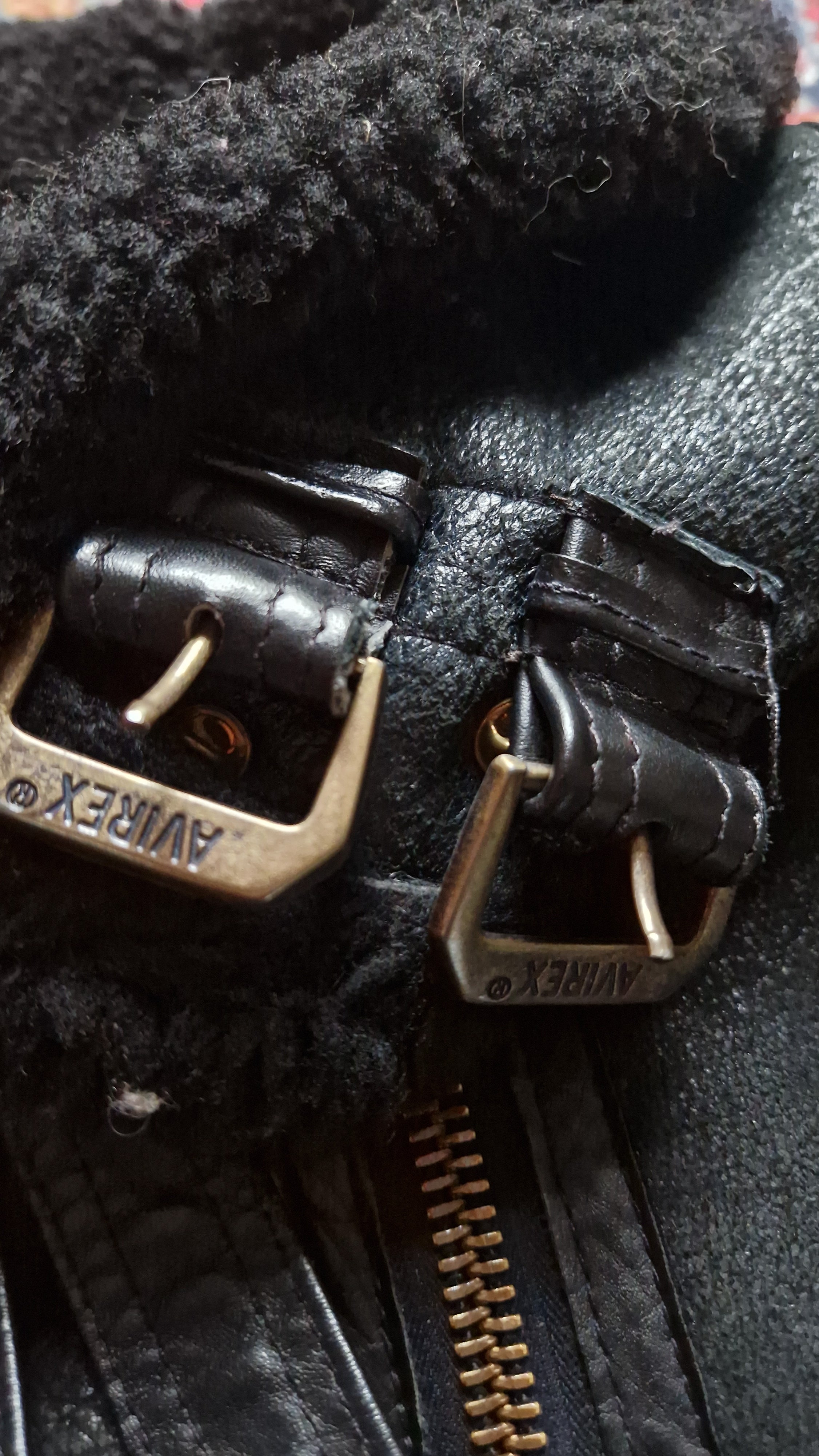 80s Avirex Lederjacke Black Sheepskin B3 Flight/Bomber Scovill Zip Schwarz