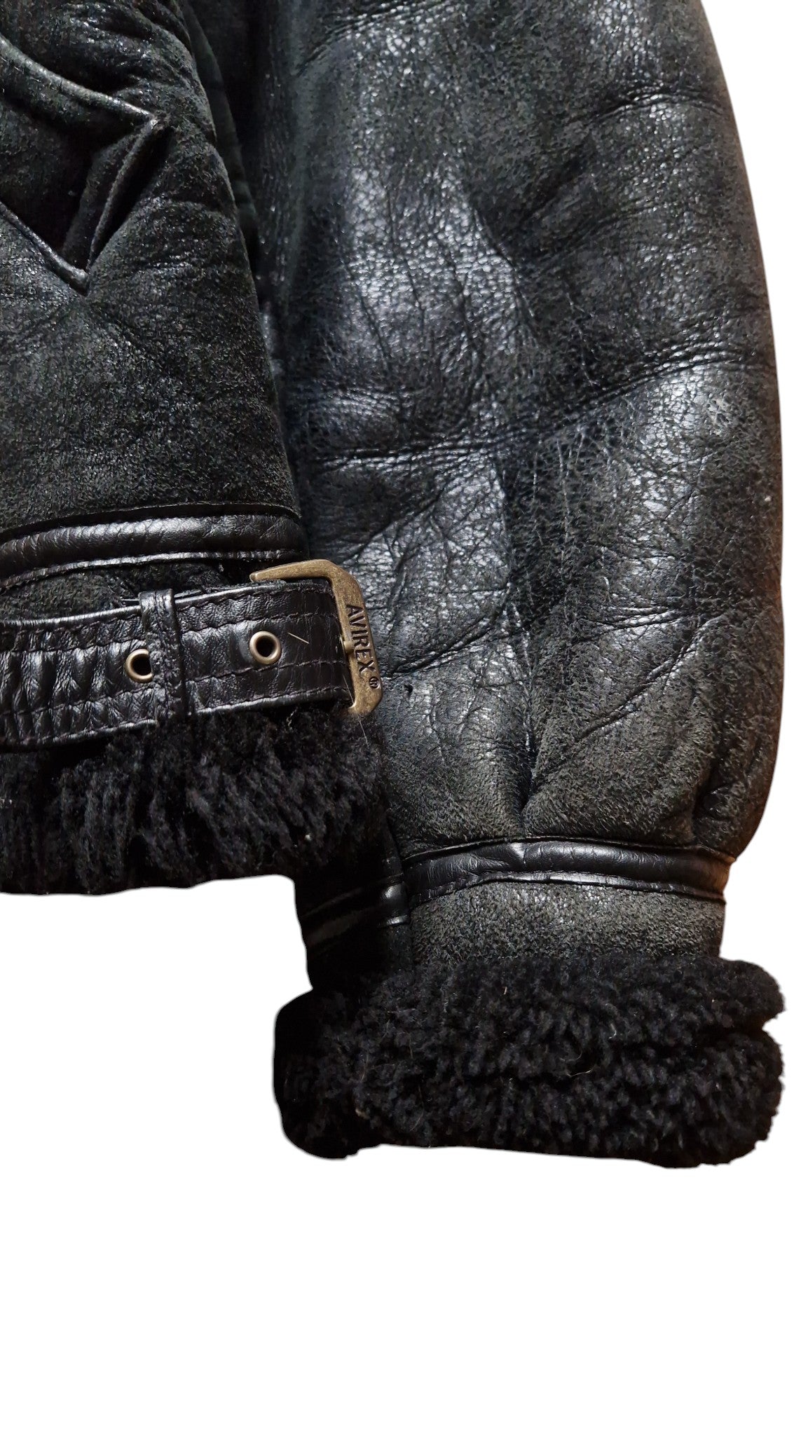 80s Avirex Lederjacke Black Sheepskin B3 Flight/Bomber Scovill Zip Schwarz