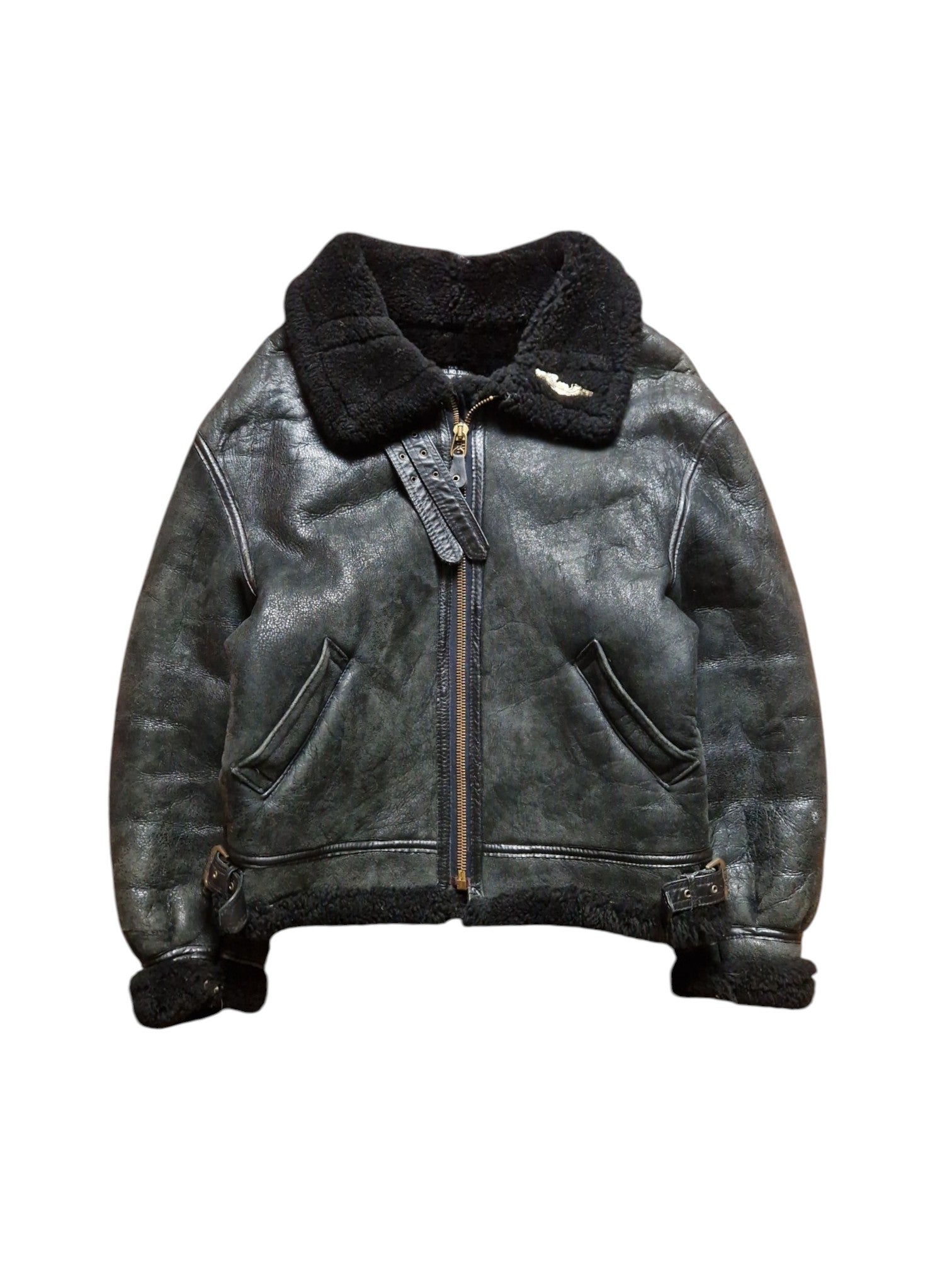 80s Avirex Lederjacke Black Sheepskin B3 Flight/Bomber Scovill Zip Schwarz