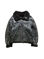 80s Avirex Lederjacke Black Sheepskin B3 Flight/Bomber Scovill Zip Schwarz