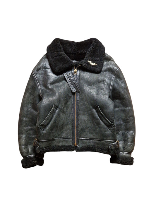80s Avirex Lederjacke Black Sheepskin B3 Flight/Bomber Scovill Zip Schwarz