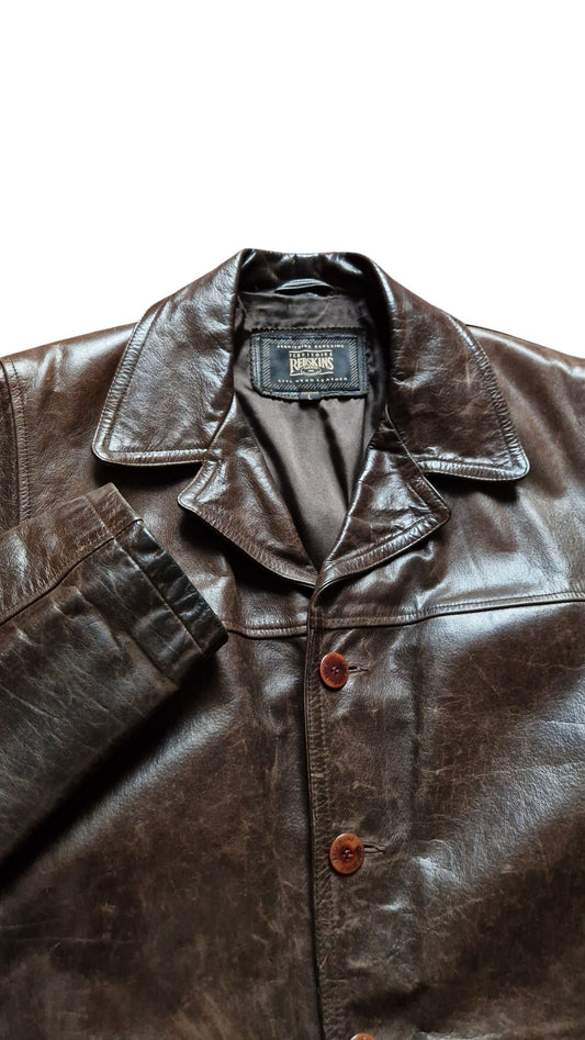 80s Redskins Lederjacke Car Coat Braun