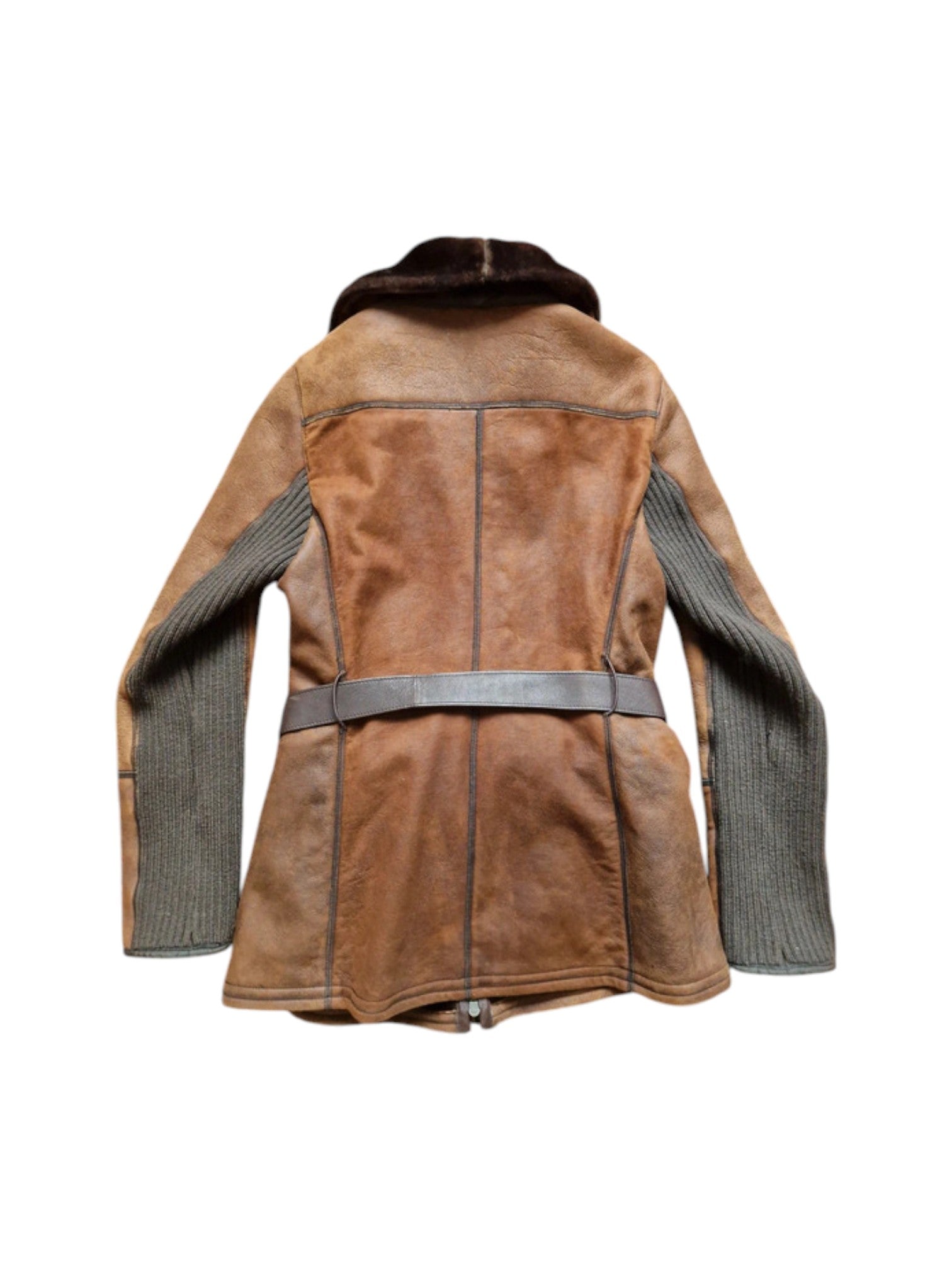 00s Prada Damen Shearlingjacke Mit Nylon Weste Linea Rossa Art. 148154 Braun TG 44 M